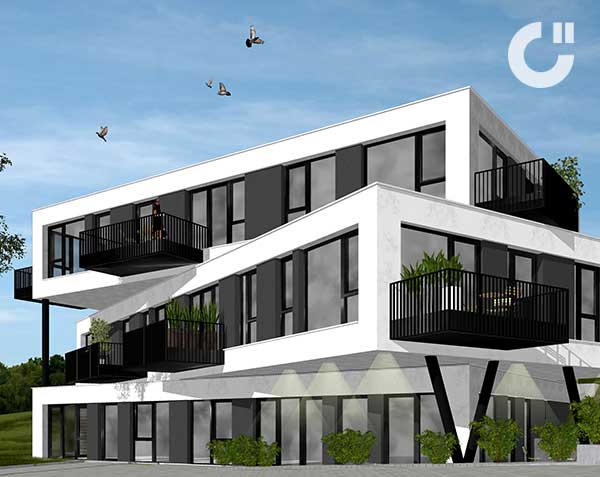 Neubau eines Wohn- und Geschäftshauses mit Bistro und 20 Pkw-Stellplätzen